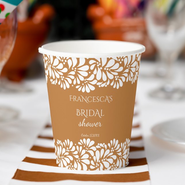 Gobelets En Papier monogramme de douche nuptiale en terre cuite de ta (Mexican fiesta talavera terracotta bridal shower monogrammed  paper cups personalized table decor)