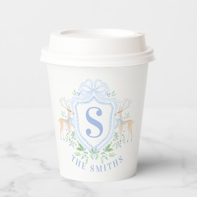 Gobelets En Papier Monogramme de la crête des cerfs de Noël du grand- (Recto)