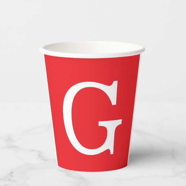 Gobelets En Papier Monogramme de lettre initiale rouge blanc simple (Recto)