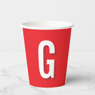 Gobelets En Papier Monogramme de lettre initiale rouge blanc simple