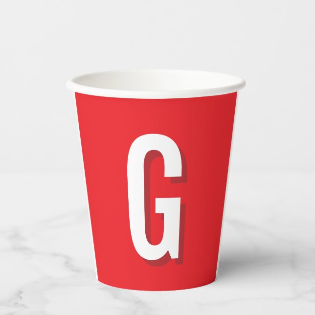 Gobelets En Papier Monogramme de lettre initiale rouge blanc simple (Recto)