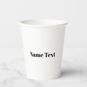 Gobelets En Papier Monogramme de texte de nom personnalisé noir blanc