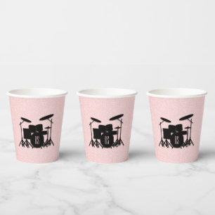 Gobelets En Papier Monogramme Ensemble de musique Design rose