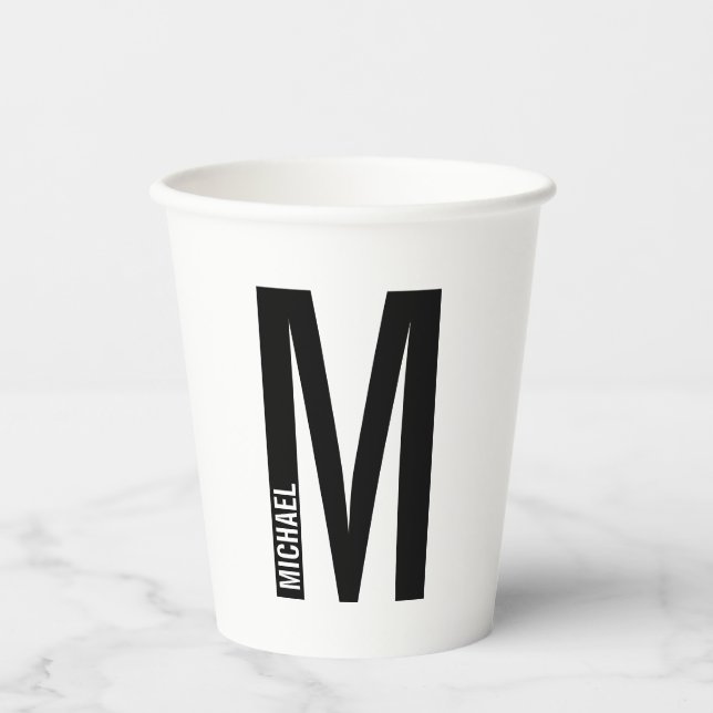 Gobelets En Papier Monogramme et nom personnalisés modernes (Recto)