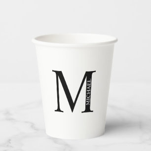 Gobelets En Papier Monogramme et nom personnalisés noir et blanc