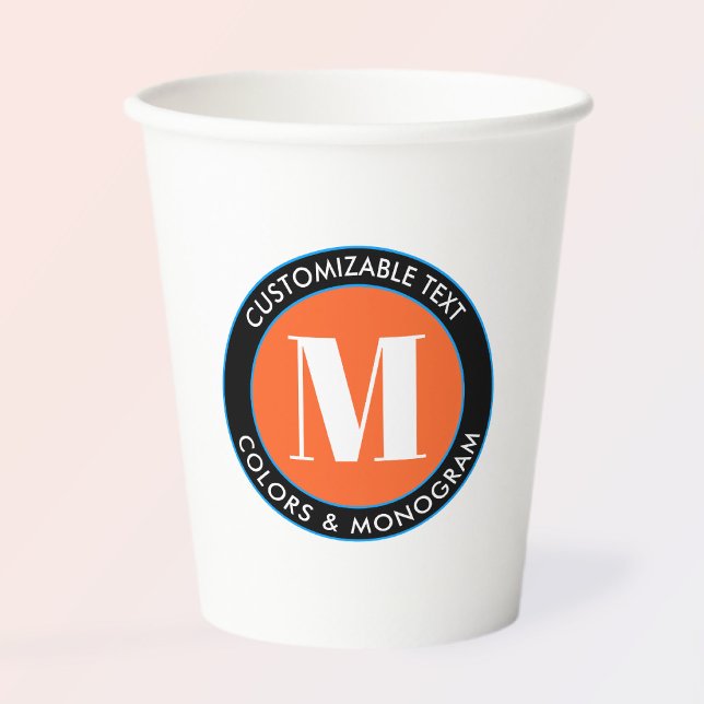 Gobelets En Papier Monogramme gras | Blanc noir orange et bleu (Créateur téléchargé)