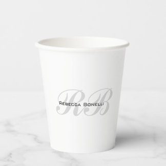 Gobelets En Papier Monogramme gris blanc Nom Initiales Simple Style