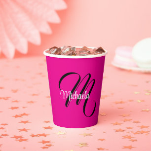 Gobelets En Papier Monogramme initial nom moderne minimaliste rose ch