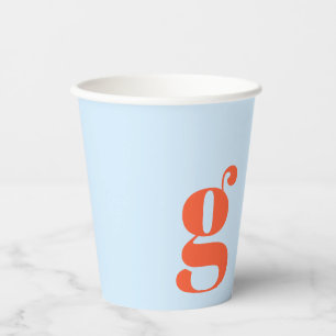 Gobelets En Papier Monogramme minimaliste initial rétro bleu orange