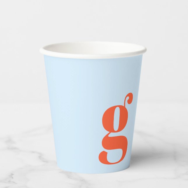 Gobelets En Papier Monogramme minimaliste initial rétro bleu orange (Recto)
