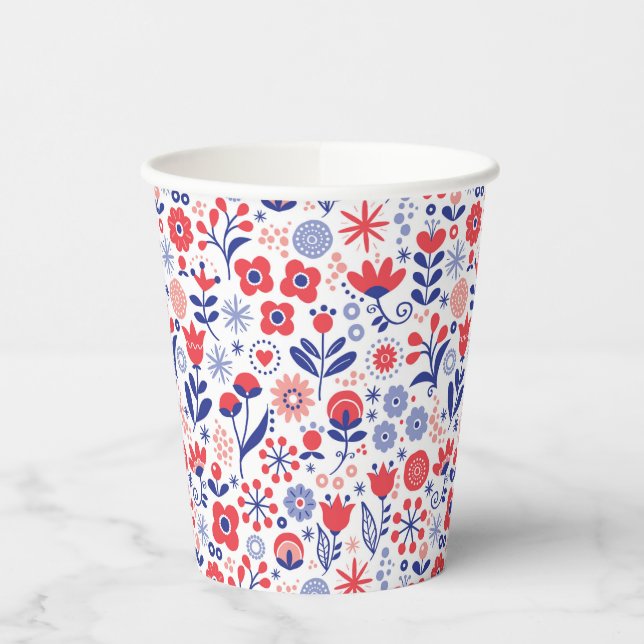 Gobelets En Papier Monogramme | Motif floral bleu et corail (Gauche)