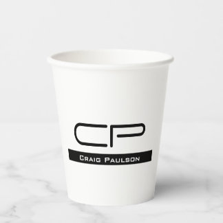 Gobelets En Papier Monogramme noir blanc Nom Plaque moderne Simple