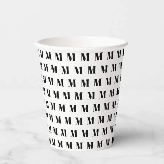 Gobelets En Papier Monogramme noir et blanc initial motif moderne (Recto)
