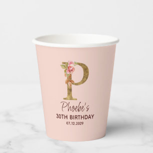 Gobelets En Papier Monogramme Or Lettre P Or Rose Rose Pâle Or
