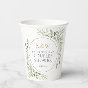 Gobelets En Papier Monogramme Or Wedding shower Couples de verdure