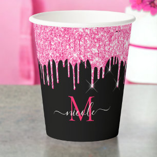 Gobelets En Papier Monogramme Parties scintillant de séchage métalliq