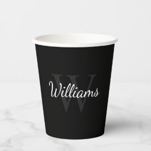 Gobelets En Papier Monogramme personnalisé et tasses de papier noir