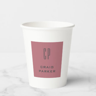 Gobelets En Papier Monogramme professionnel moderne Rose clair or bla