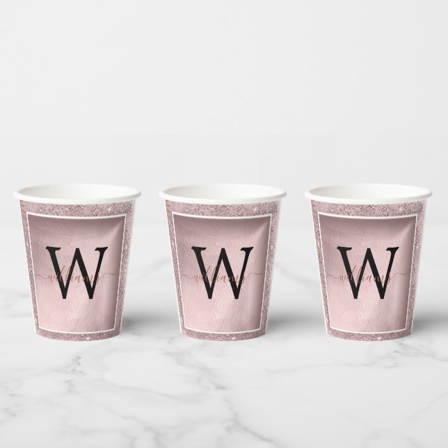 Gobelets En Papier Monogramme rose Parties scintillant or (Multi)