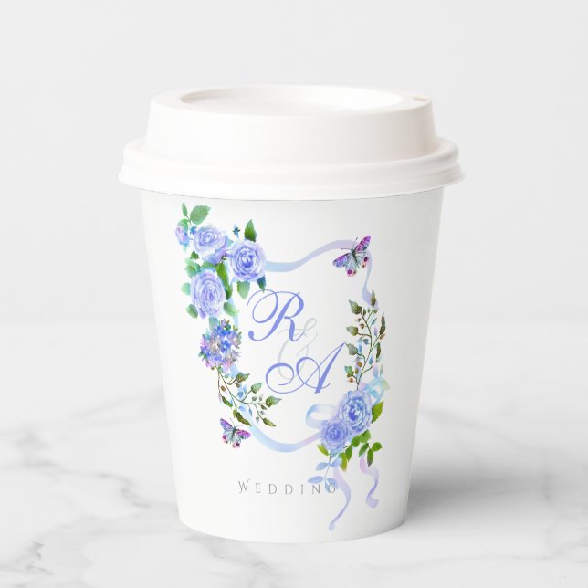 Gobelets En Papier Monogramme ruban rose bleu  (Recto)