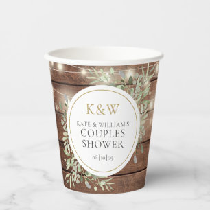 Gobelets En Papier Monogramme rustique Couples de verdure Wedding sho