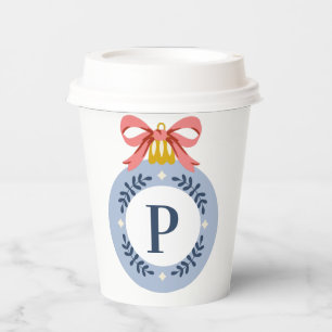 Gobelets En Papier Monogramme Vintage bleu - Papier ornement de Noël