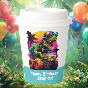 Gobelets En Papier MONSTER TRUCK Dinosaur Anniversaire BLEU