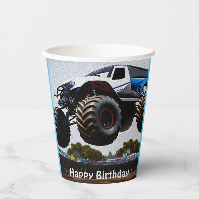 Gobelets En Papier Monster Truck Launch, Anniversaire Coupes de papie (Recto)