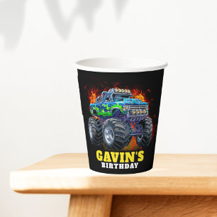 Gobelets En Papier Monster Truck Personnalisé Anniversaire Fête