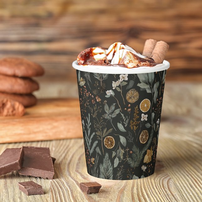 Gobelets En Papier Moody Winter Botanical Christmas Holiday (Créateur téléchargé)