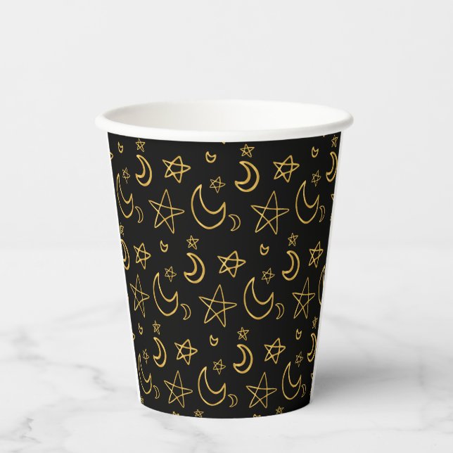 Gobelets En Papier Moons et étoiles Motif or (Recto)