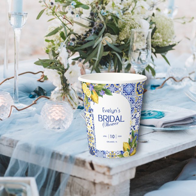 Gobelets En Papier Mosaïque italienne Fête des mariées citrons carrea (Créateur téléchargé)