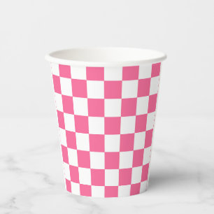 Gobelets En Papier Motif À damiers chèque rose blanc