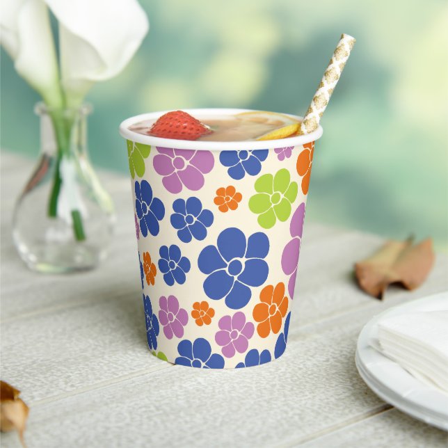 Gobelets En Papier Motif à fleurs - Bleu, Orange, Violet, Vert (Insitu)
