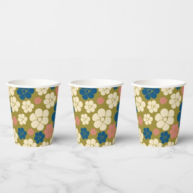 Gobelets En Papier Motif à fleurs - Bleu, Vert olive, Rose et Crème (Multi)