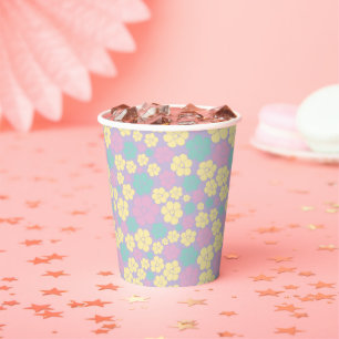 Gobelets En Papier Motif à fleurs - rose, jaune, violet et vert
