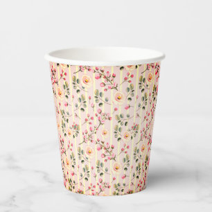 Gobelets En Papier Motif à rayures florales rose pâle