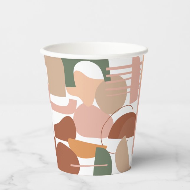 Gobelets En Papier Motif Abstrait de ton terrestre (Recto)