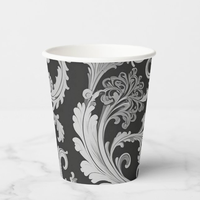 Gobelets En Papier Motif Antique Fleur Monochrome  (Recto)