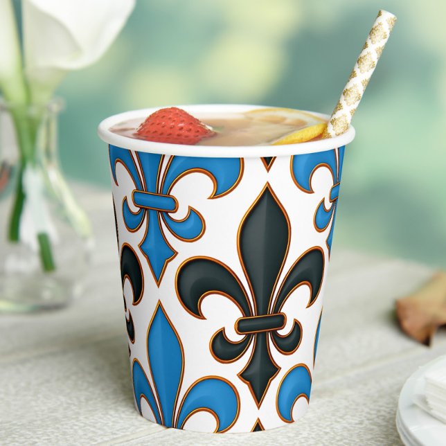 Gobelets En Papier Motif baroque fleur de lis noir bleu Design  (Créateur téléchargé)