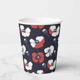 Gobelets En Papier Motif blanc avec accents rouge et bleu