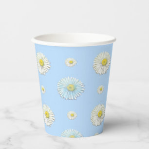 Gobelets En Papier Motif blanc marguerite sur Arrière - plan bleu cla