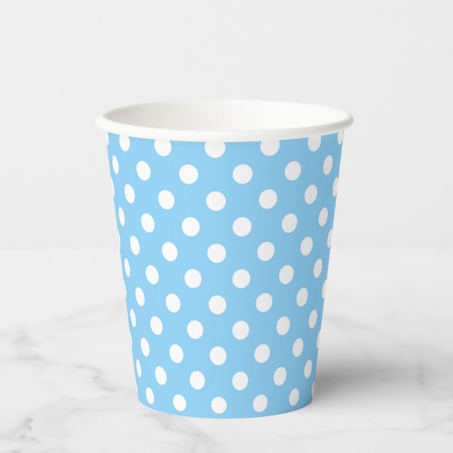 Gobelets En Papier motif bleu avec pois blanc (Recto)