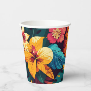 Gobelets En Papier Motif botanique tropical hawaïen. Fleur