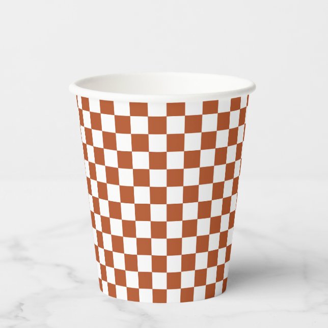 Gobelets En Papier Motif Brown blanc À damiers chèque (Recto)