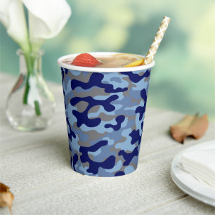 Gobelets En Papier Motif camouflage bleu marine 
