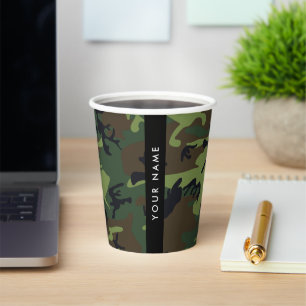 Gobelets En Papier Motif Camouflage Vert, Votre nom, Personnaliser