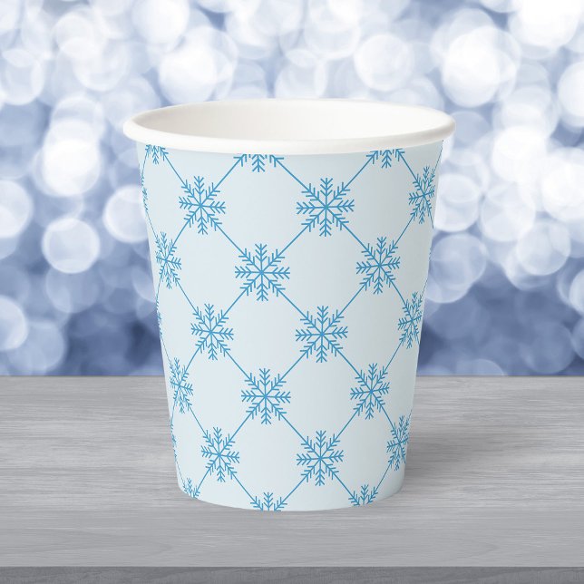 Gobelets En Papier Motif Carré diagonal Blue Snowflakes (Créateur téléchargé)