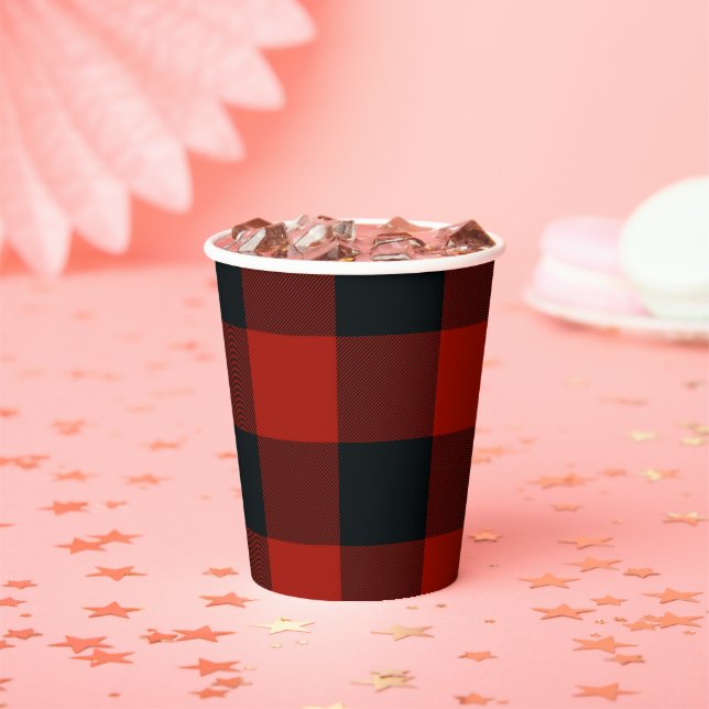 Gobelets En Papier Motif carreau gingham noir et rouge buffle (Insitu)