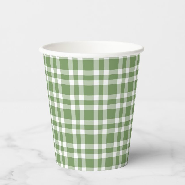 Gobelets En Papier Motif carreaux vert blanc (Recto)